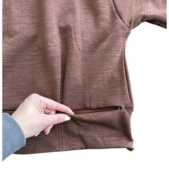 NWT Athleta 1/4 Zip Pullover Brown Large Zipped Pocket Stretch Comfort Active - Picture 8 of 11